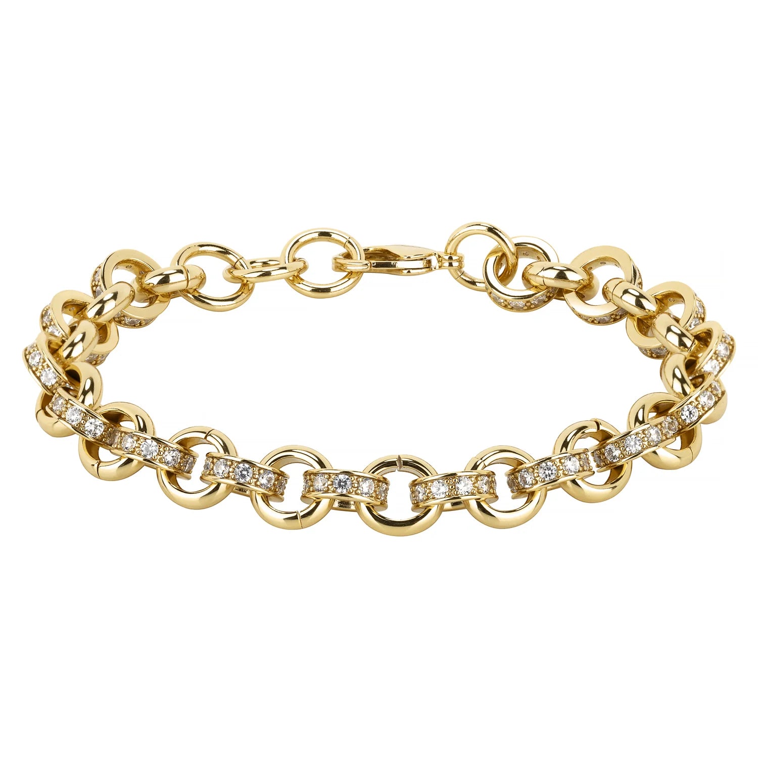 10MM GOLD ALTERNATE PATTERN BELCHER BRACELET WITH STONES