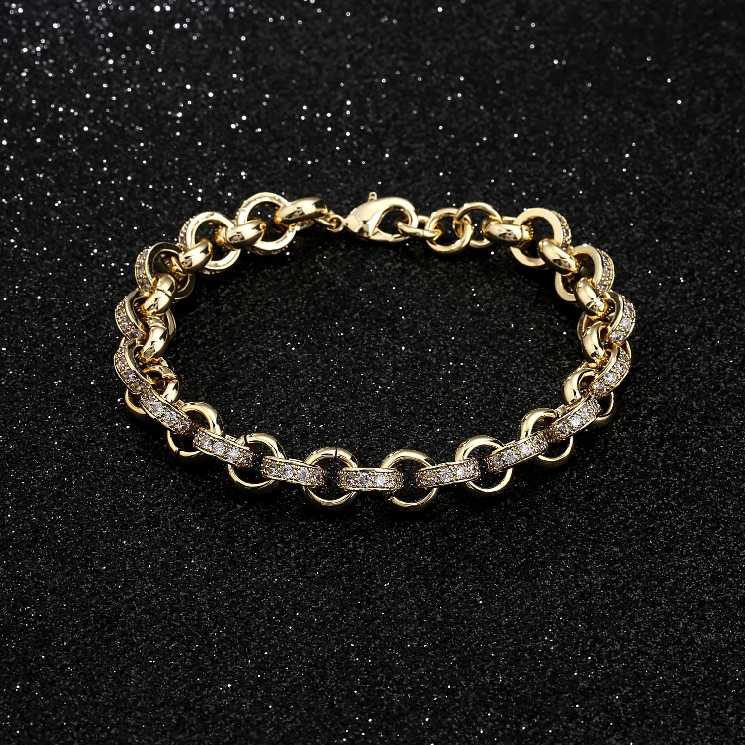 10MM GOLD ALTERNATE PATTERN BELCHER BRACELET WITH STONES