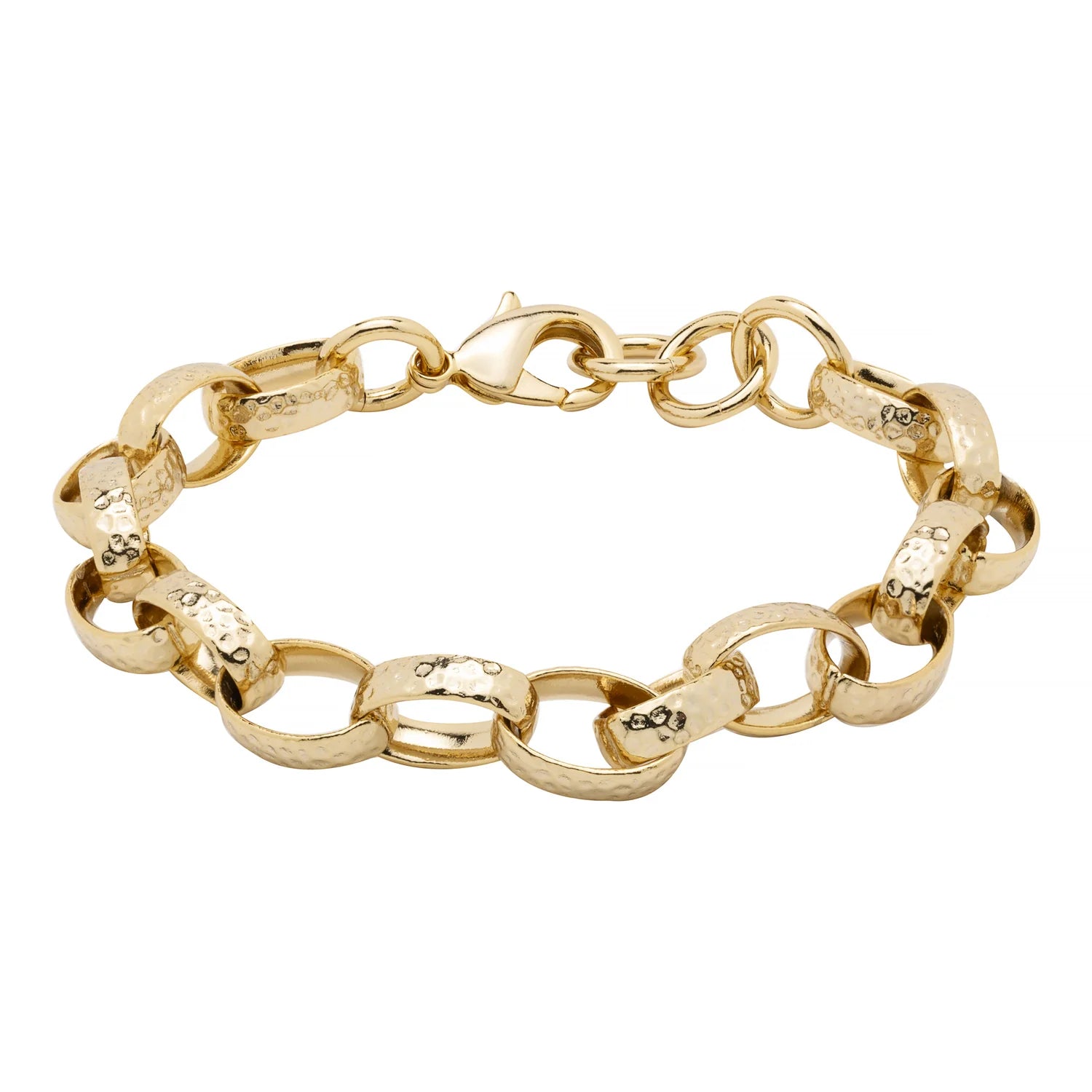 10MM GOLD OVAL BELCHER HAMMERED PATTERN BRACELET WOMEN'S