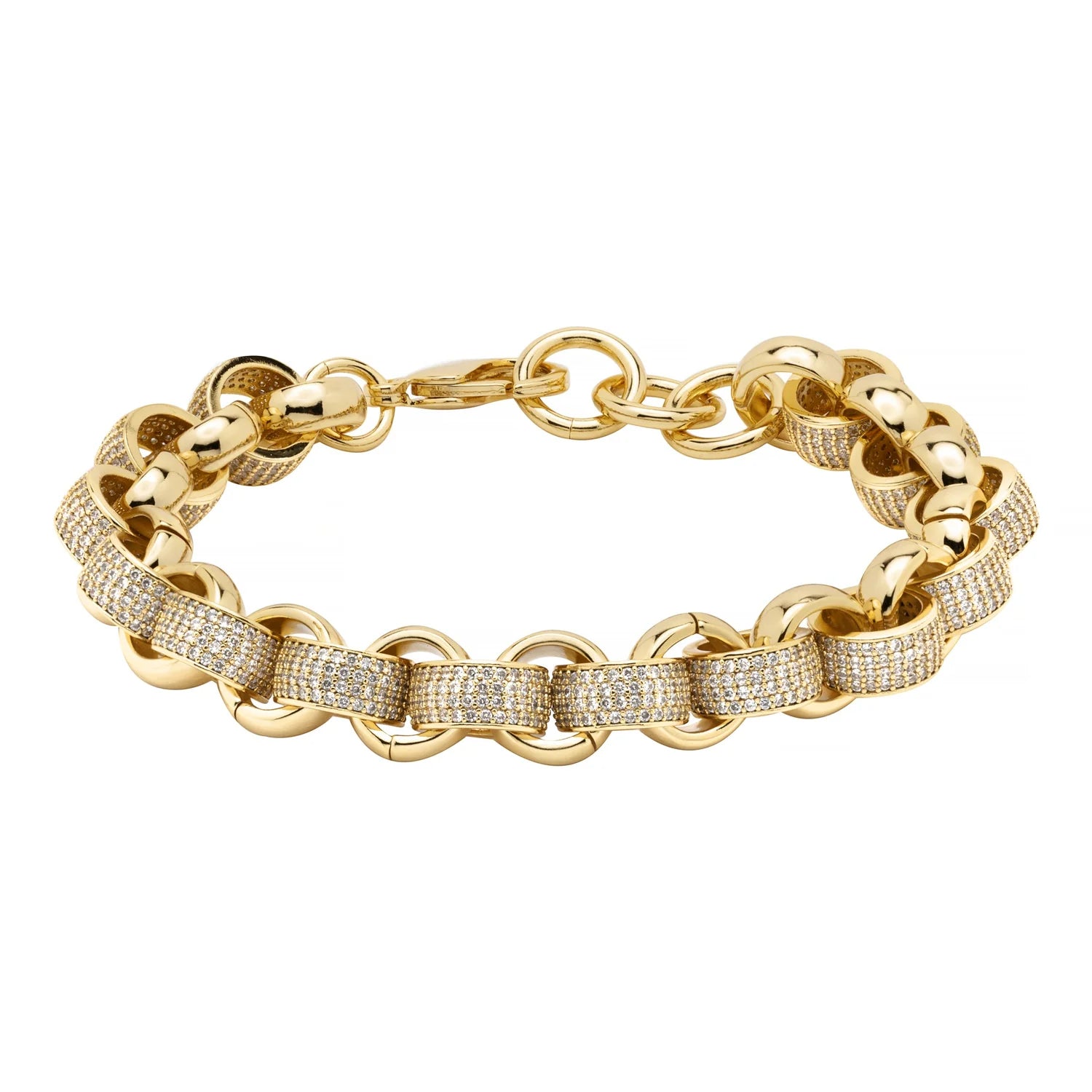 12MM GOLD ALTERNATE PATTERN BELCHER BRACELET WITH STONES