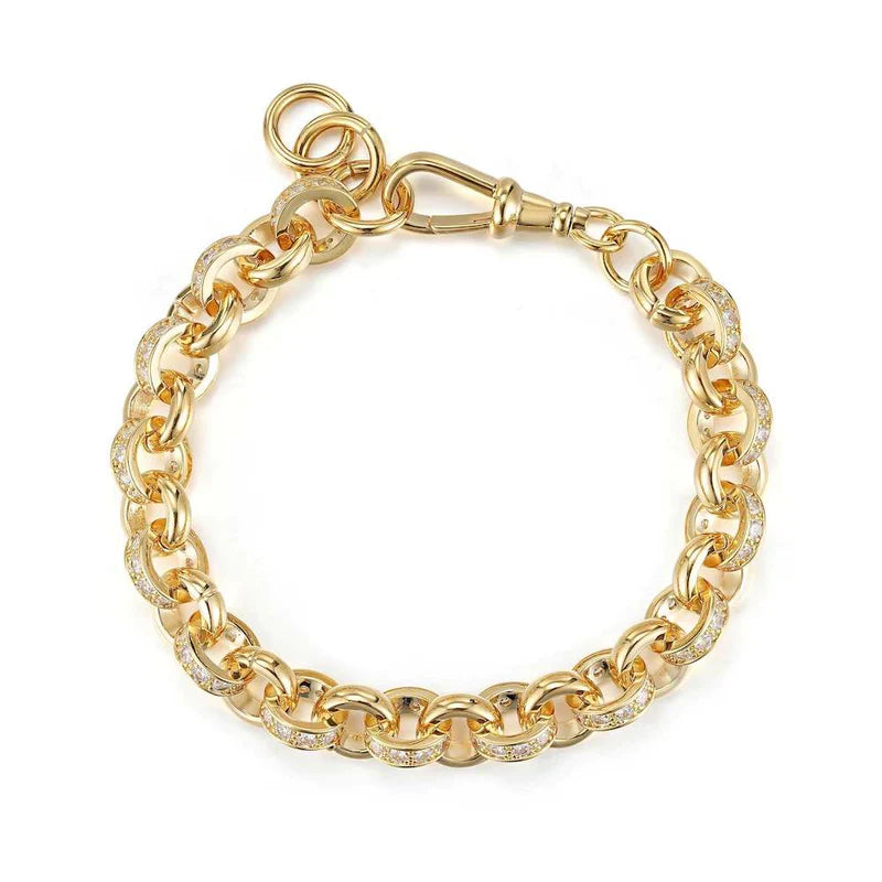 LUXURY 10MM GOLD DIAMOND BELCHER BRACELET WITH ALBERT CLASP