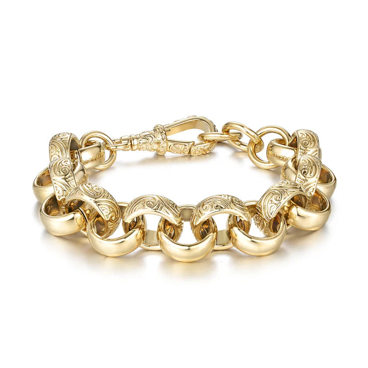 18mm Gold Pattern Belcher Bracelet - Albert Clasp