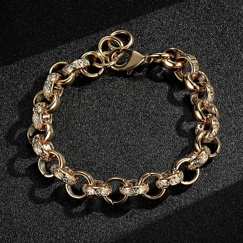 12MM GOLD CRYSTAL PATTERN BELCHER BRACELET BIG LINKS