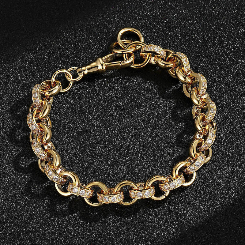 LUXURY 10MM GOLD DIAMOND BELCHER BRACELET WITH ALBERT CLASP