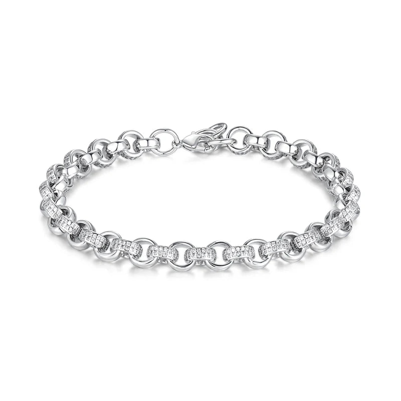 8MM SILVER BELCHER BRACELET WITH 750 CZ STONES