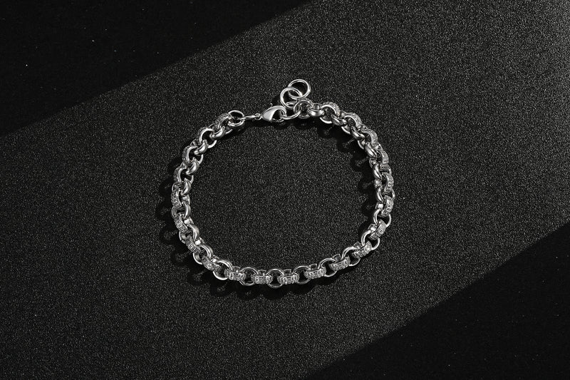 8MM SILVER BELCHER BRACELET WITH 750 CZ STONES