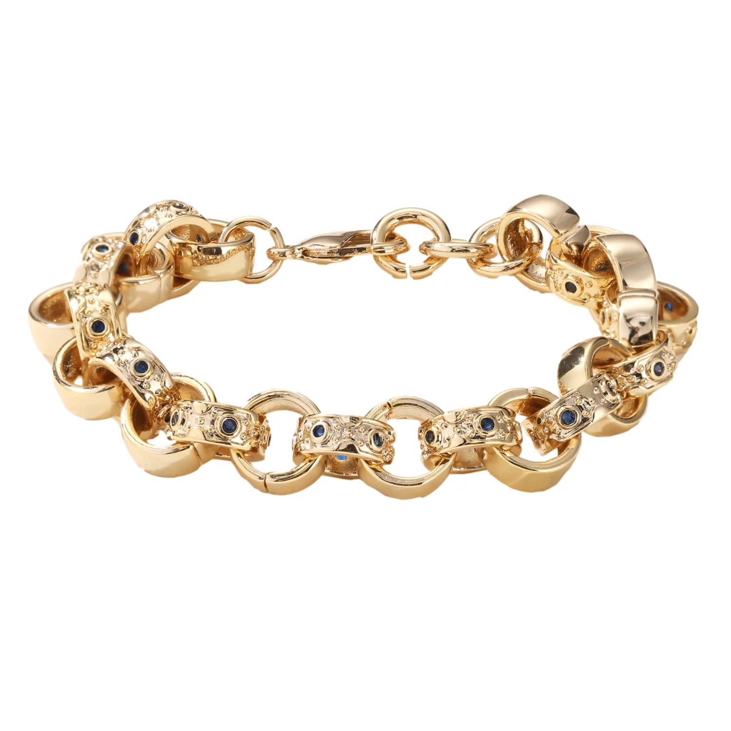 9MM GOLD CRYSTAL PATTERN BELCHER BRACELET 6-INCH FOR BOYS BLUE KIDS