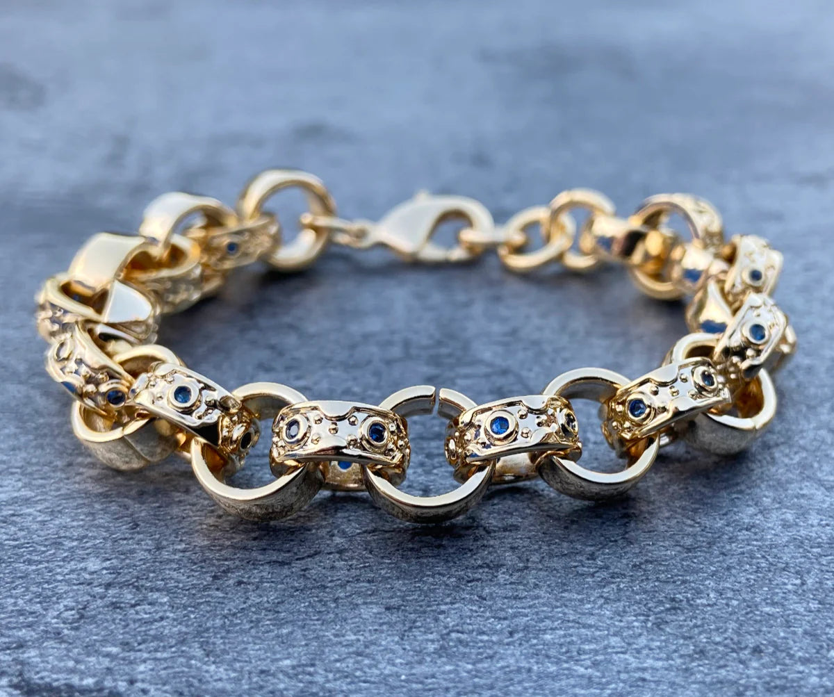 9MM GOLD CRYSTAL PATTERN BELCHER BRACELET 6-INCH FOR BOYS BLUE KIDS