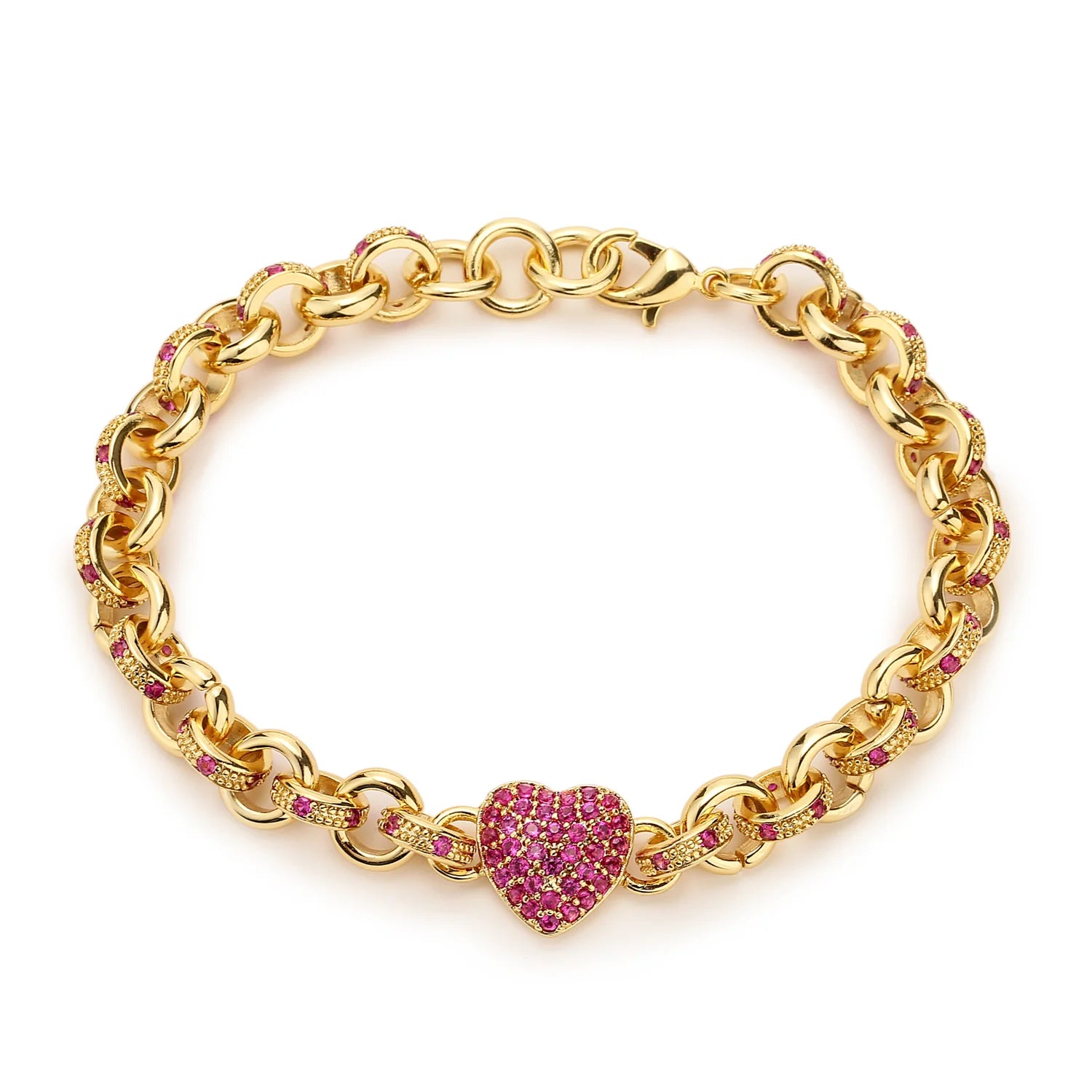 RED CRYSTAL SINGLE HEART CHARM BELCHER BRACELET