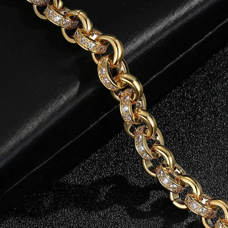 LUXURY 10MM GOLD DIAMOND BELCHER BRACELET WITH ALBERT CLASP