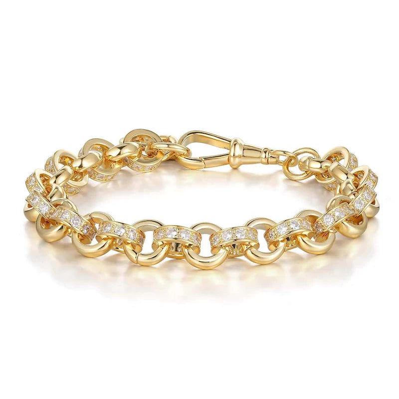 LUXURY 10MM GOLD DIAMOND BELCHER BRACELET WITH ALBERT CLASP