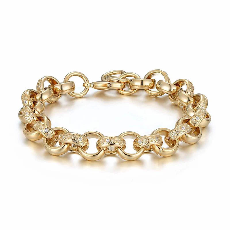 12MM GOLD CRYSTAL PATTERN BELCHER BRACELET BIG LINKS