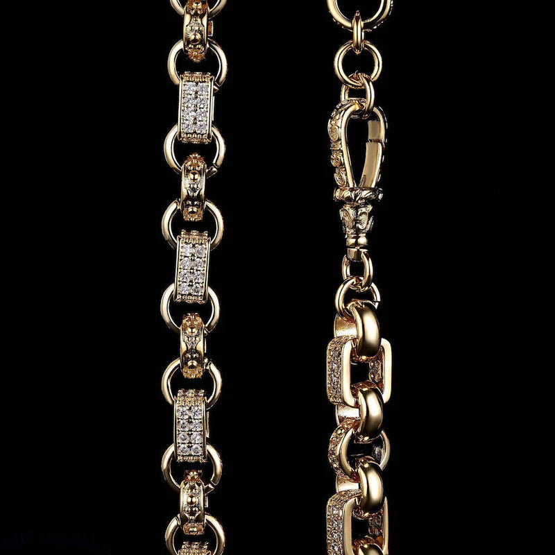 GOLD 10MM GYPSY LINK BELCHER CHAIN WITH ALBERT CLASP