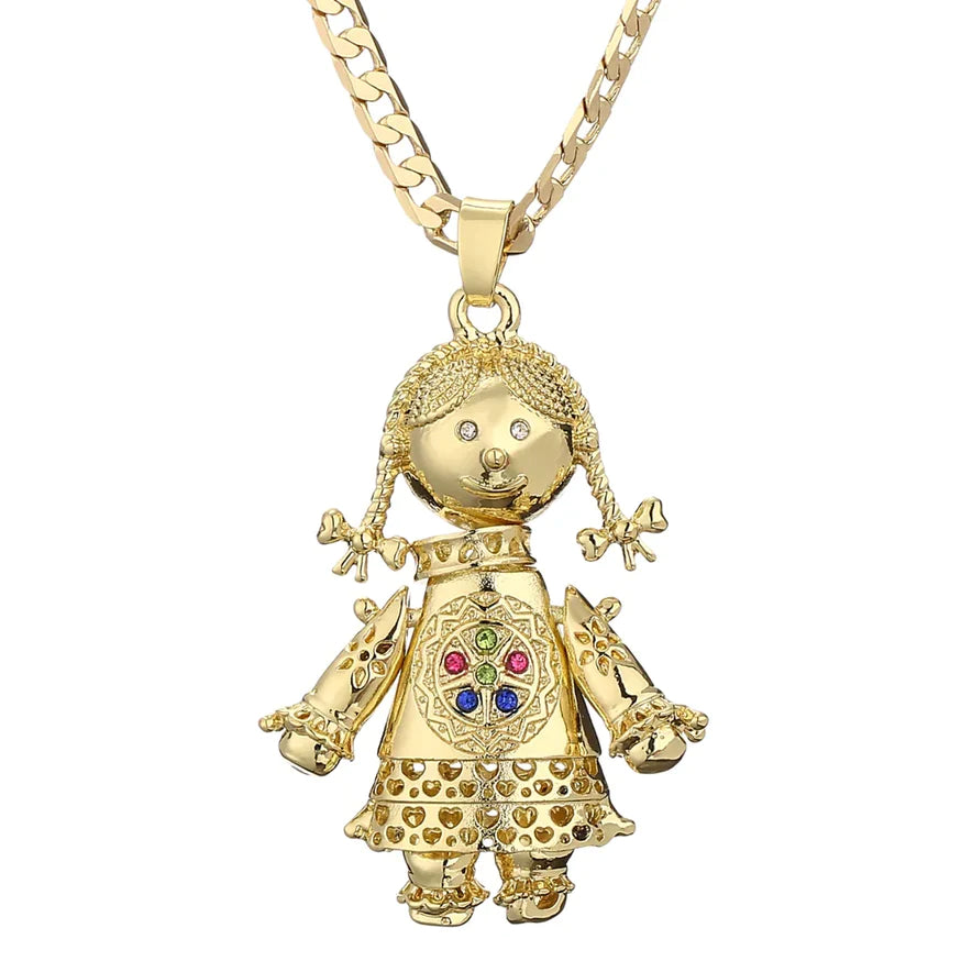 GOLD 3D RAG DOLL PENDANT MULTICOLOUR STONES