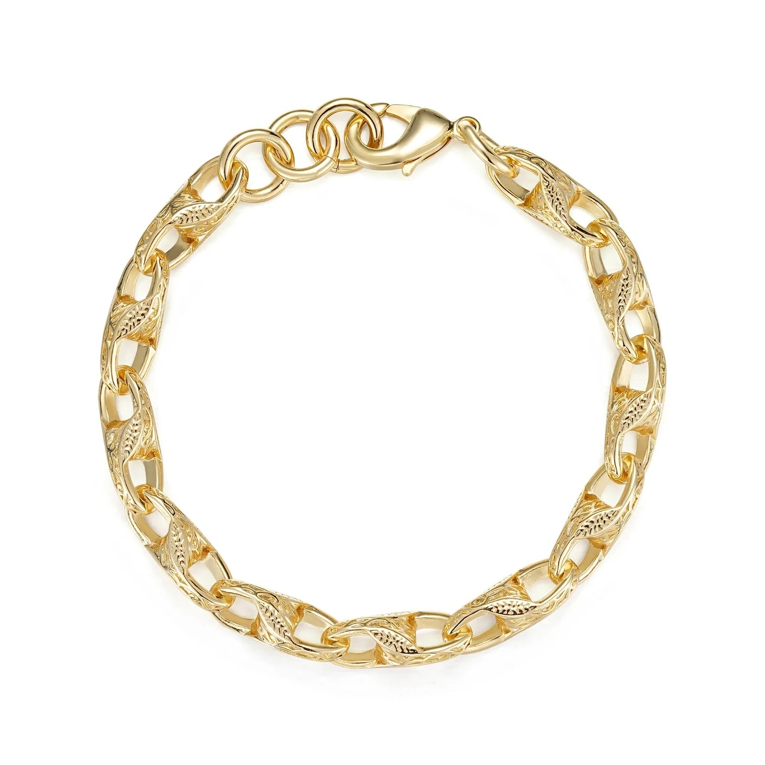 GOLD 9MM 3D PATTERNED TULIP BRACELET 8-INCH