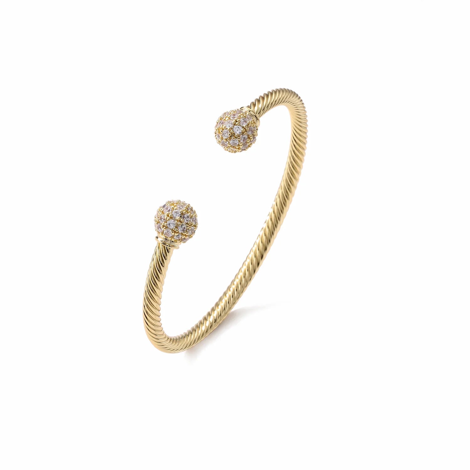 GOLD BALL TORQUE BANGLE WITH STONES