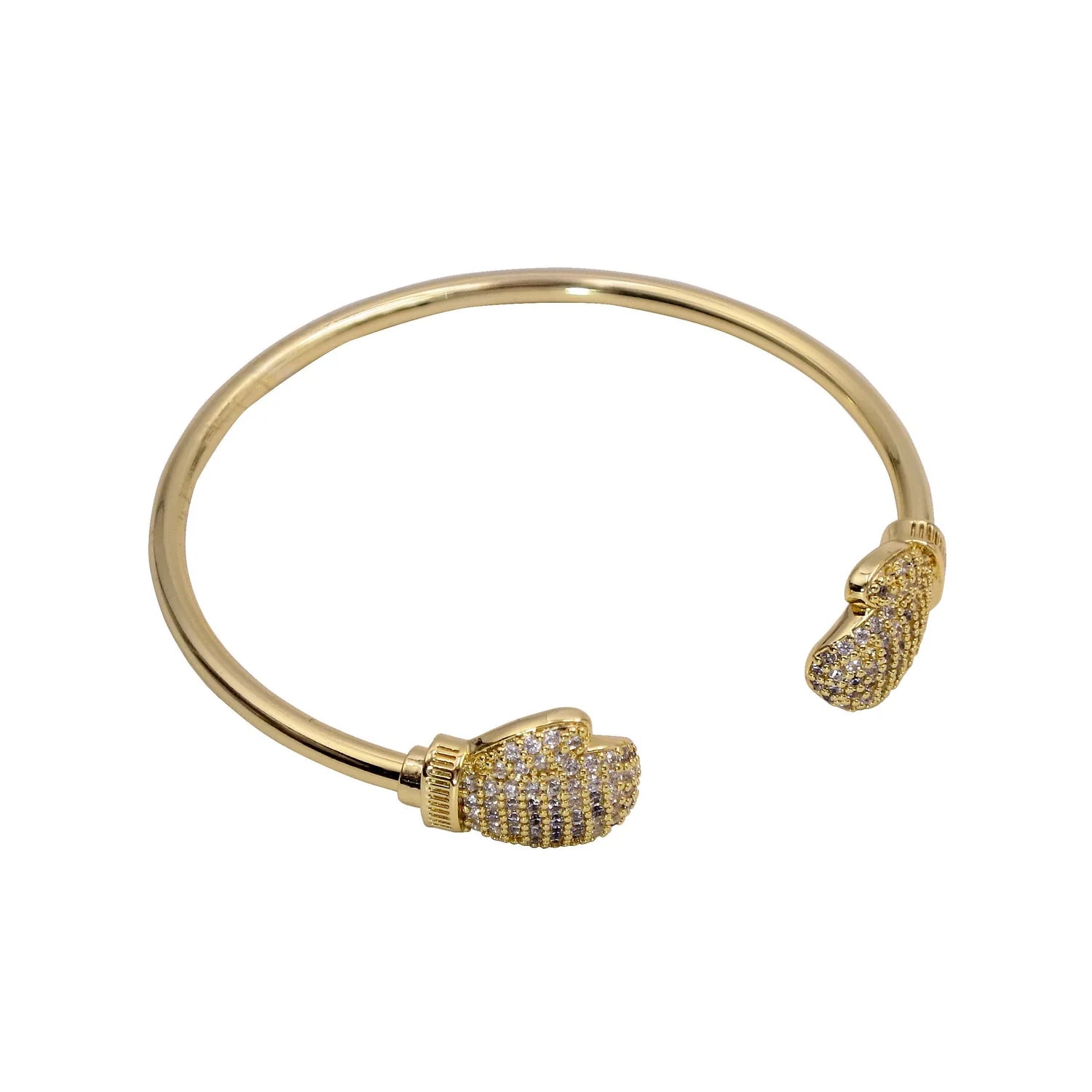 GOLD BOXING GLOVE TORQUE BANGLE WITH STONES