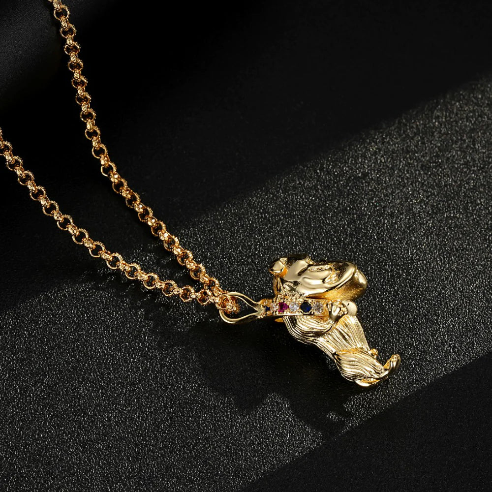 GOLD BULLDOG PENDANT WITH STONES