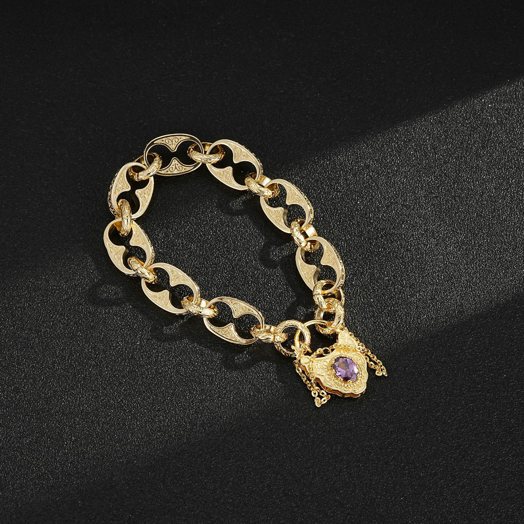 GOLD BUTTON BELCHER BRACELET WITH VINTAGE PADLOCK