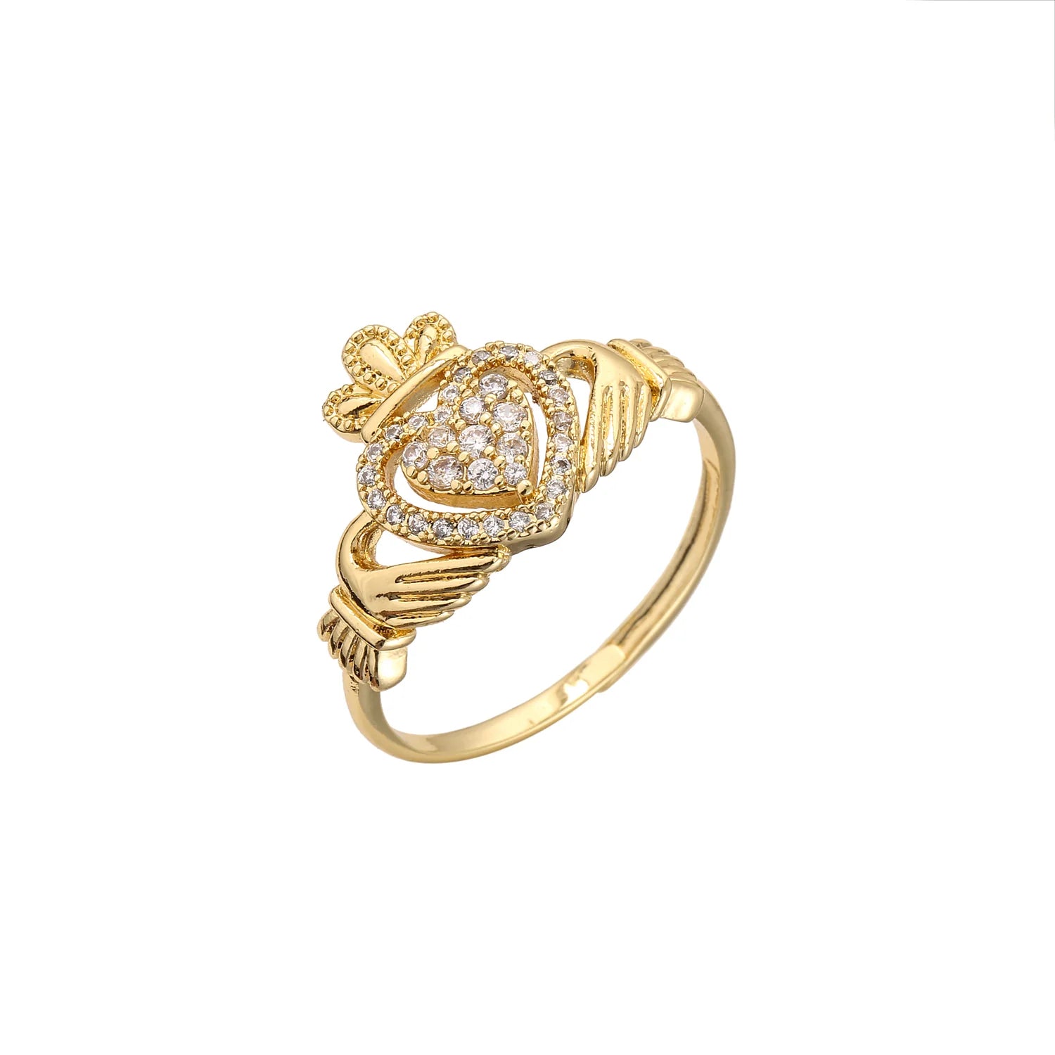 GOLD CLADDAGH RING WITH STONES