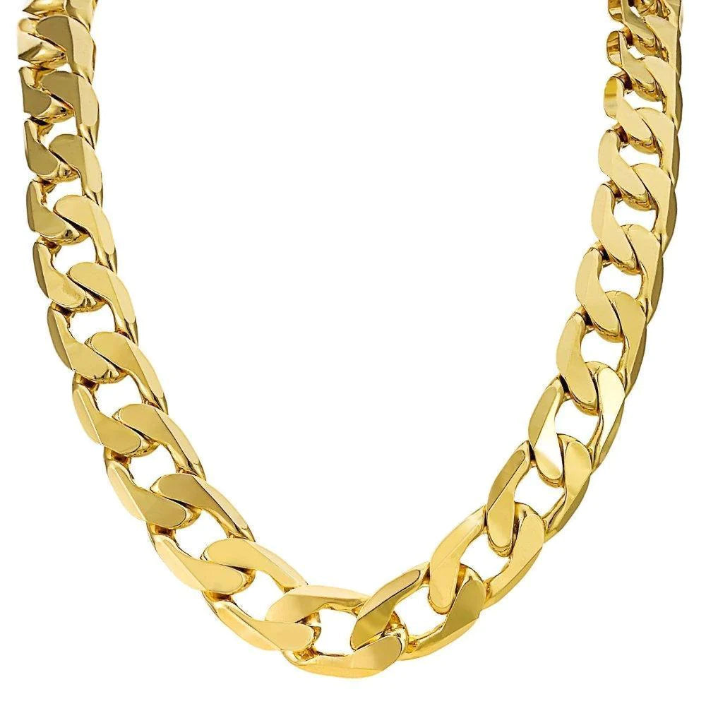 GOLD CUBAN CURB CHAIN 12MM NECKLACE 20 INCH CLASSIC