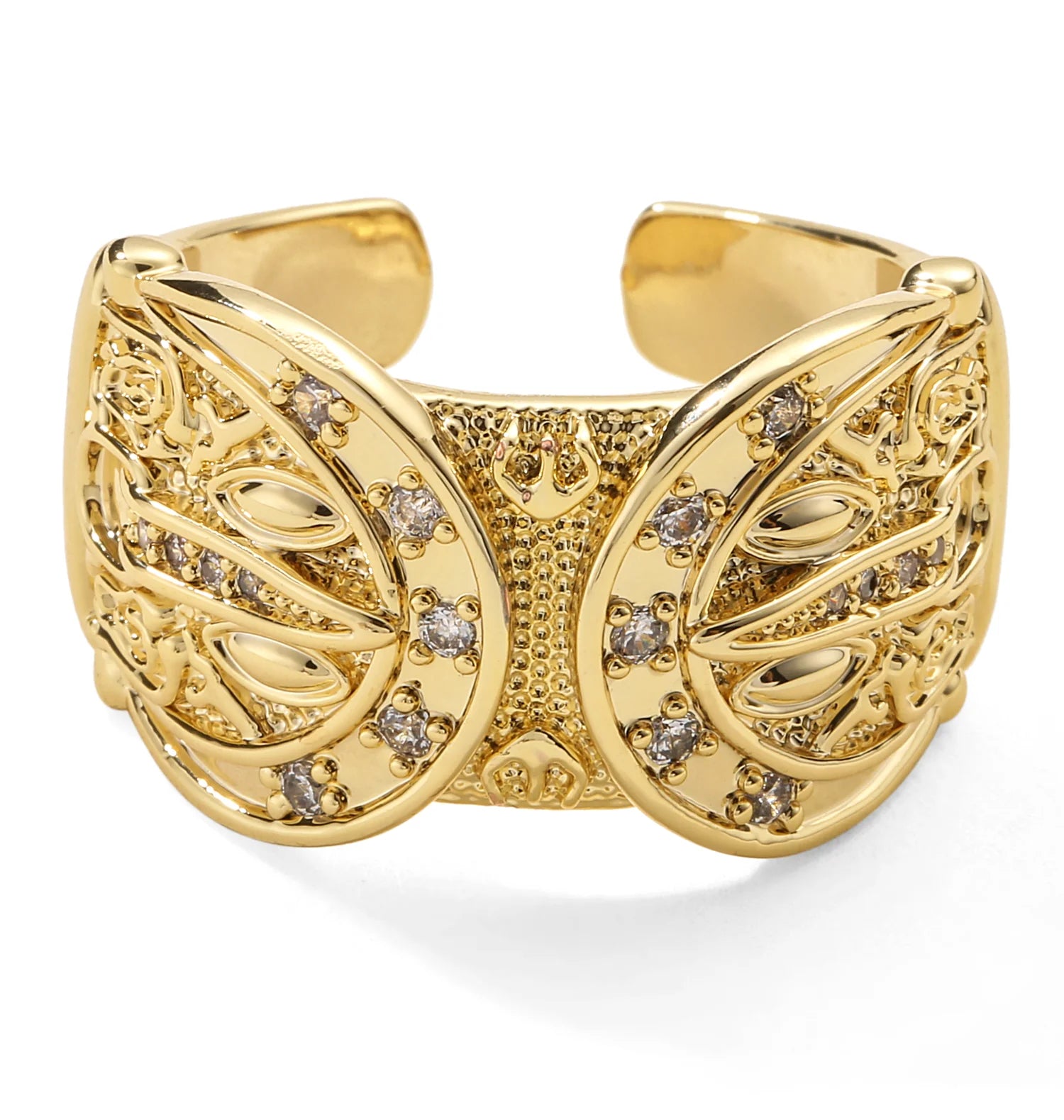 GOLD DOUBLE BUCKLE RING WITH STONES