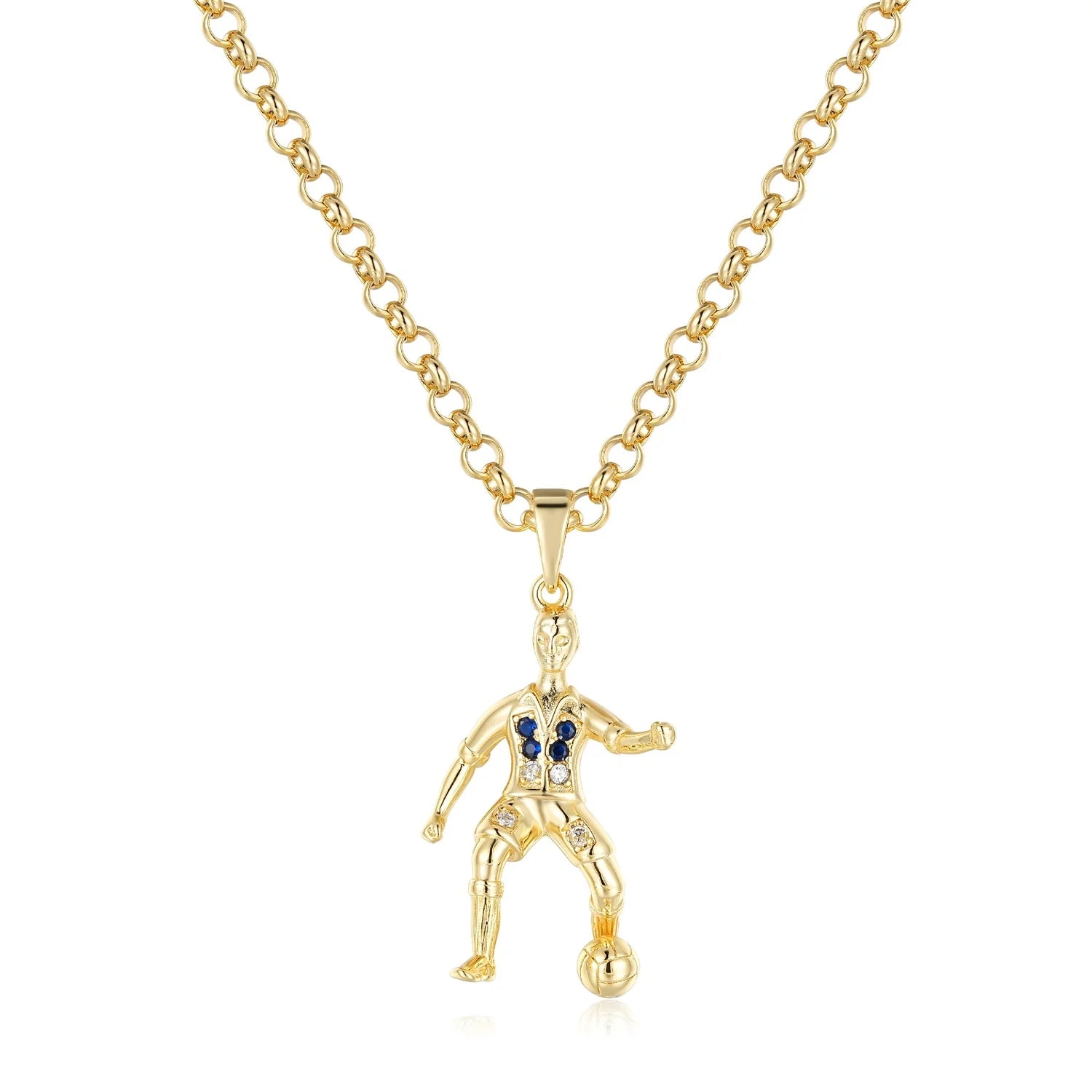 GOLD FOOTBALLER PENDANT WITH STONES