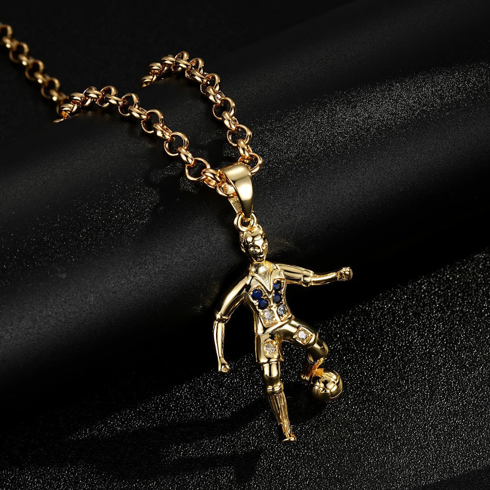 GOLD FOOTBALLER PENDANT WITH STONES