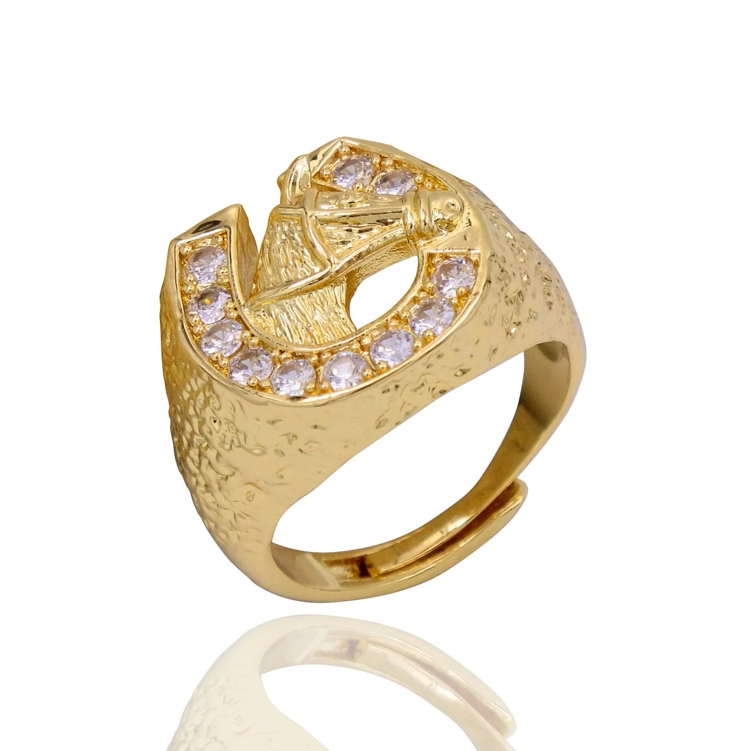 GOLD HORSESHOE RING WITH STONES