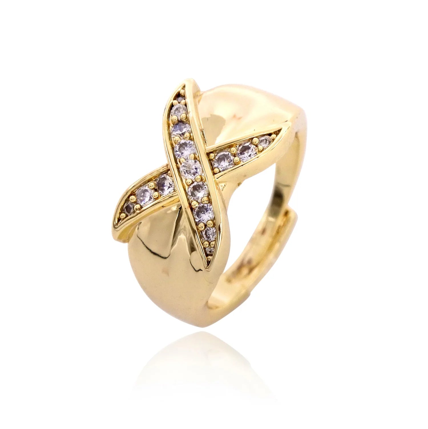 GOLD KISS RING WITH STONES