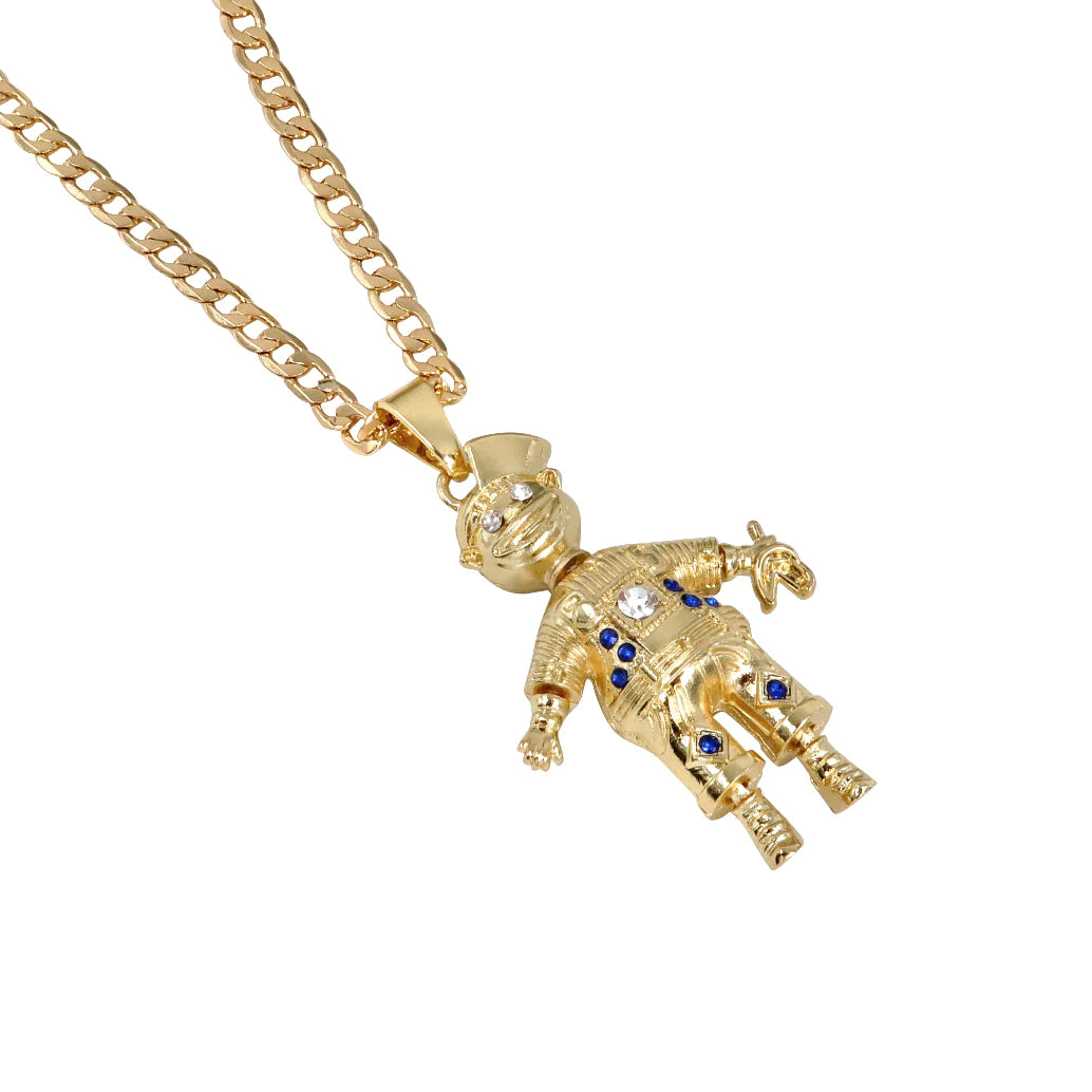 GOLD LARGE NAUGHTY BOY PENDANT WITH 4MM 24 INCH CUBAN CURB CHAIN