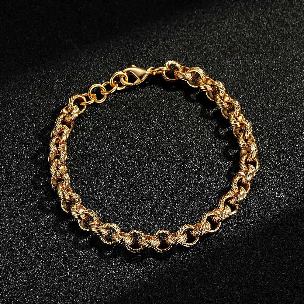 GOLD LINED PATTERN BELCHER CHAIN AND BRACELET