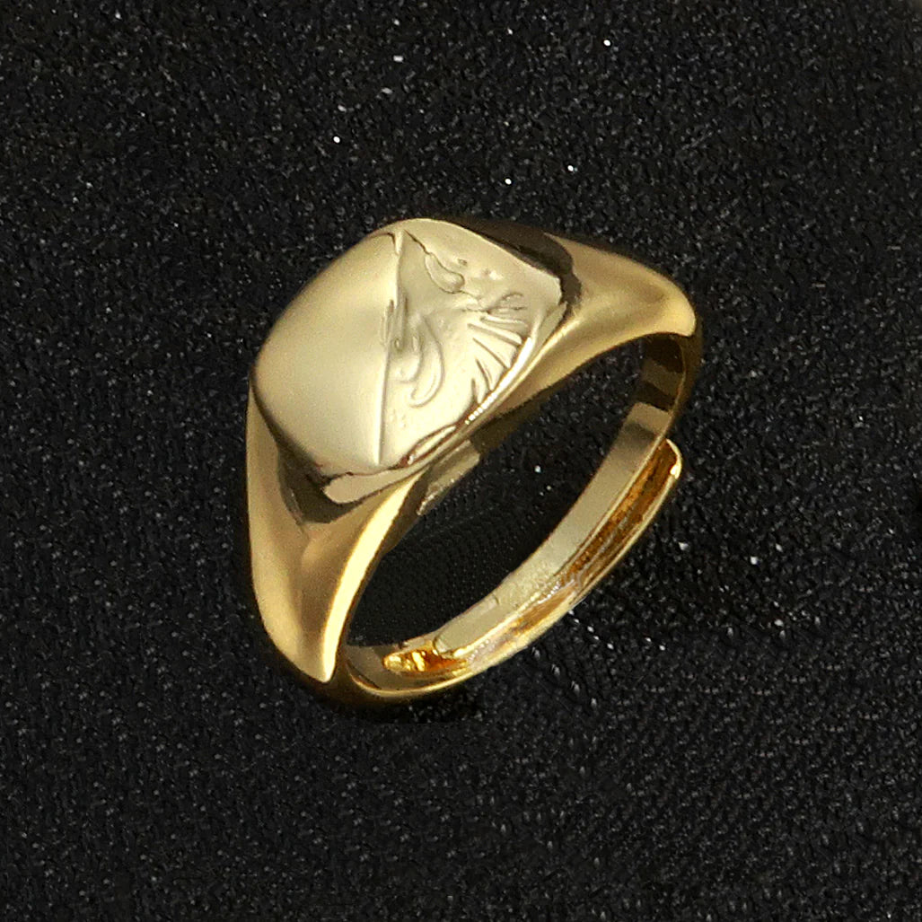 GOLD SIGNET RING HALF FACE SQUARE