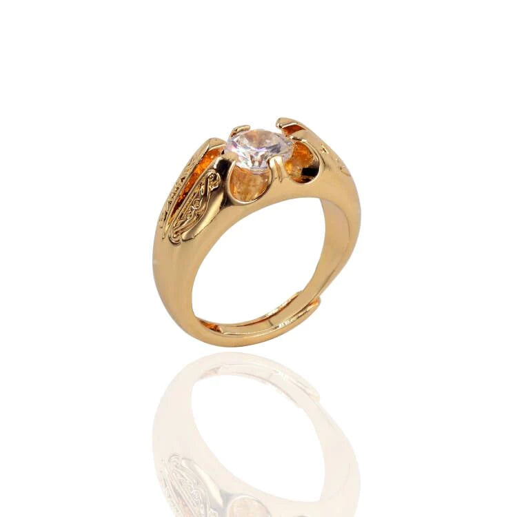 GOLD SOLITAIRE GYPSY RING WITH CLEAR CRYSTAL