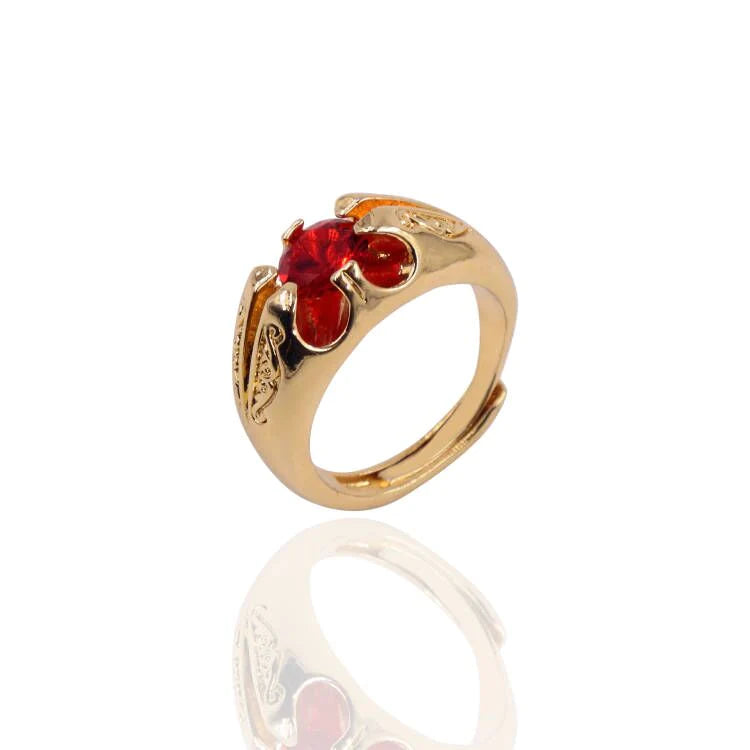 GOLD SOLITAIRE GYPSY RING WITH RED