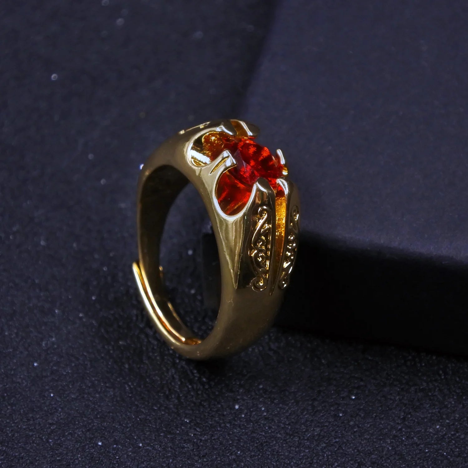 GOLD SOLITAIRE GYPSY RING WITH RED