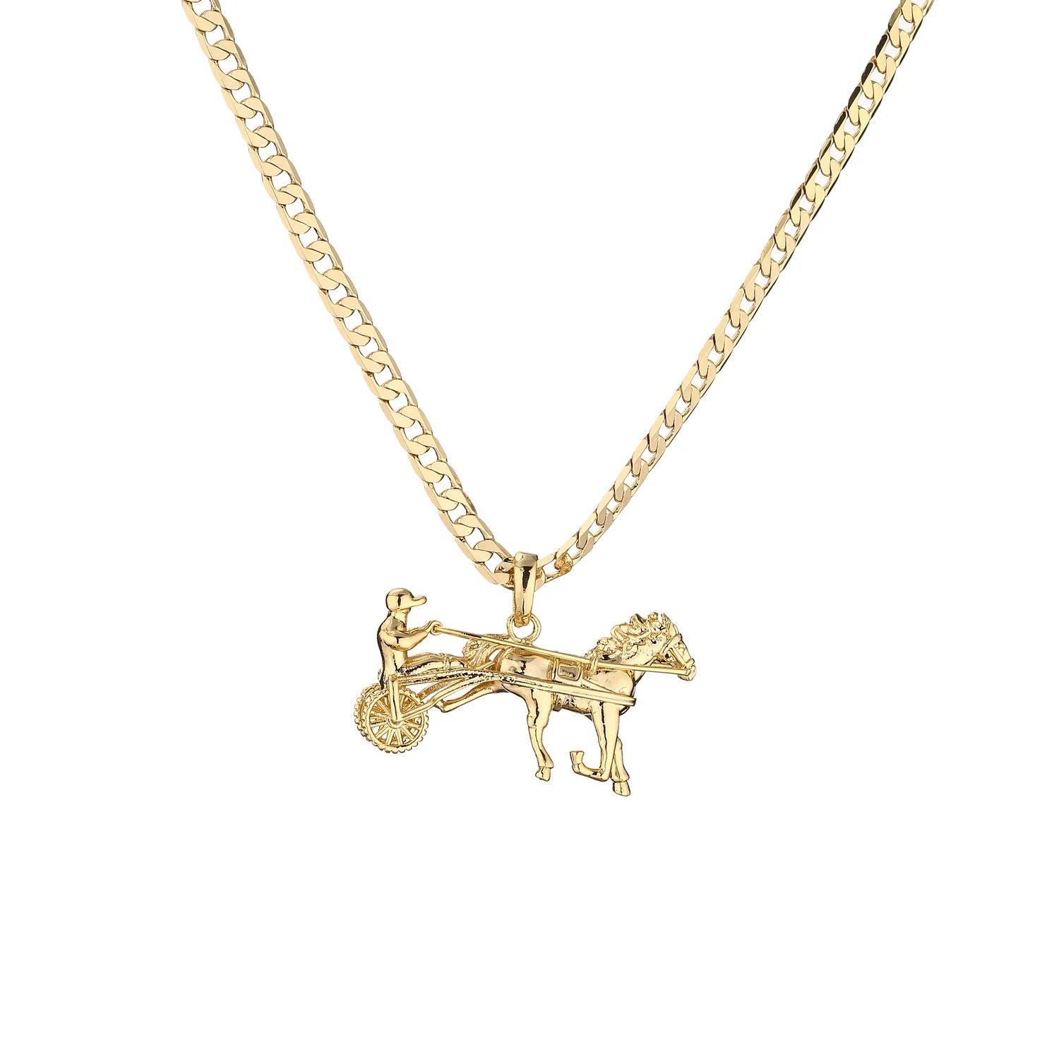 GOLD SULKY GYPSY HORSE RACING 3D PENDANT