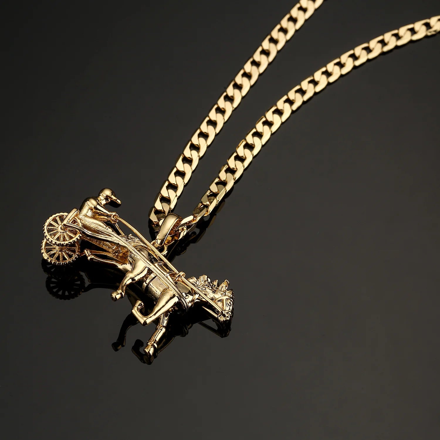 GOLD SULKY GYPSY HORSE RACING 3D PENDANT