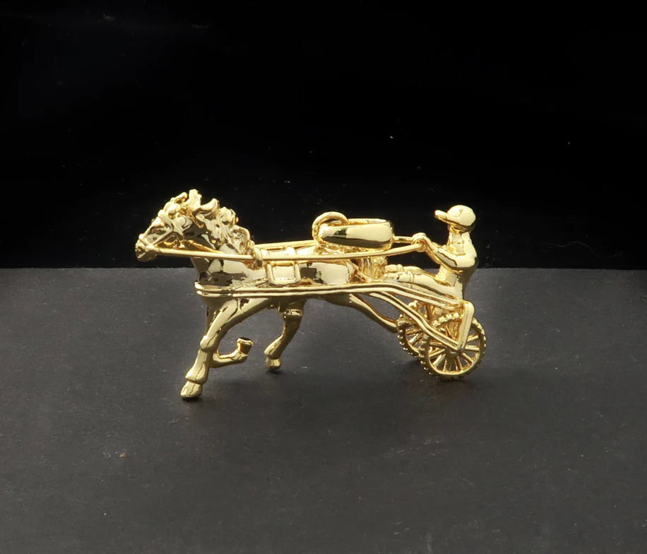 GOLD SULKY GYPSY HORSE RACING 3D PENDANT