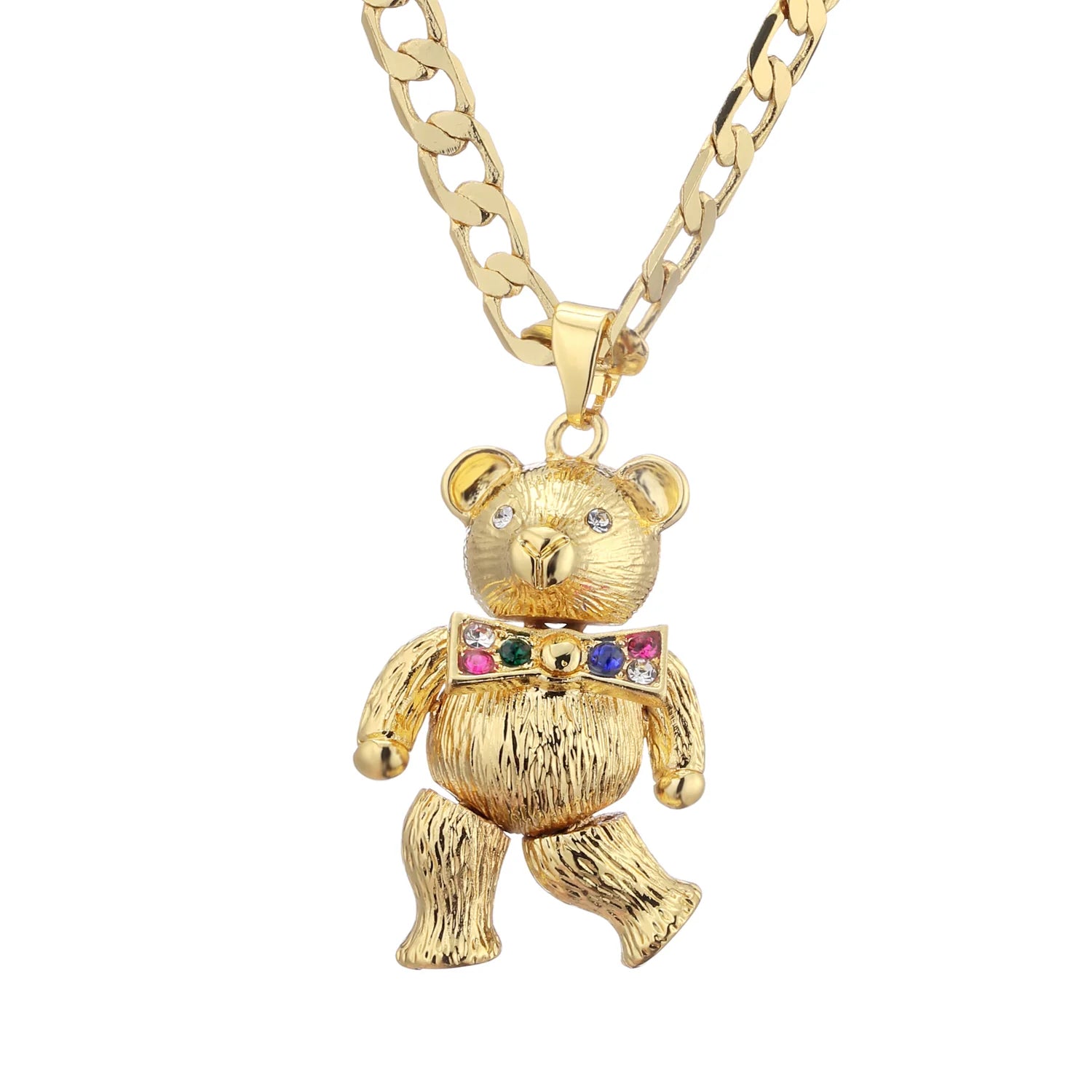 GOLD TEDDY BEAR PENDANT WITH CUBAN CHAIN