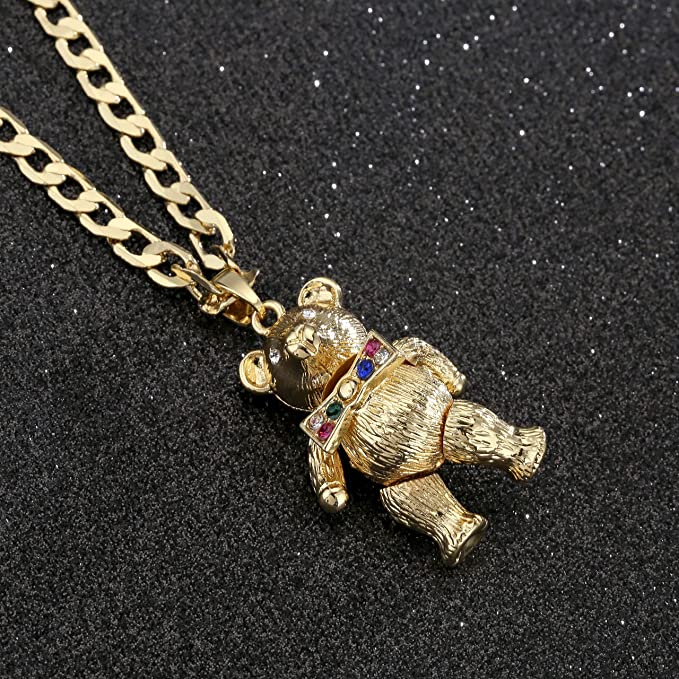 GOLD TEDDY BEAR PENDANT WITH CUBAN CHAIN