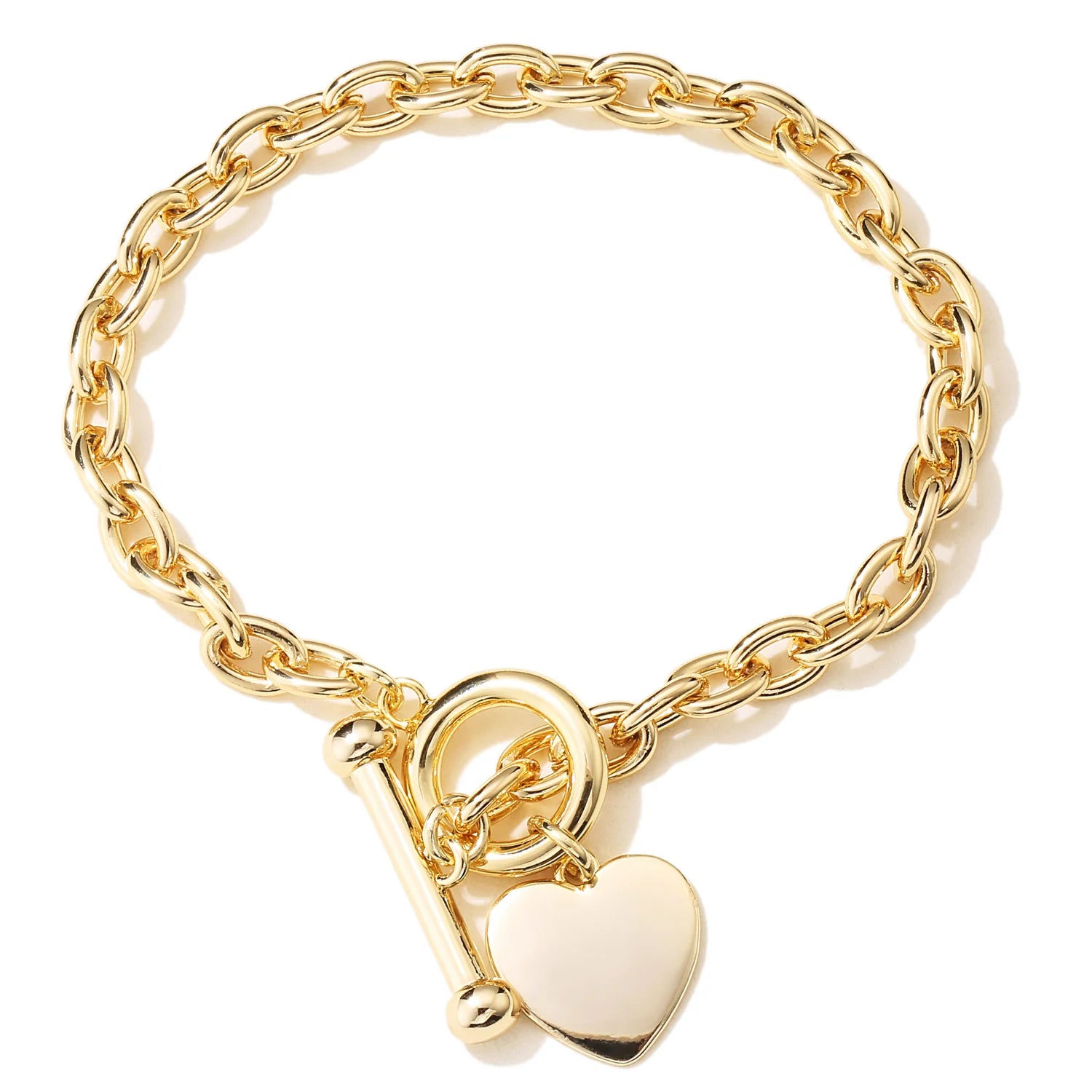 GOLD TOGGLE HEART BRACELET OVAL LINKS TBAR