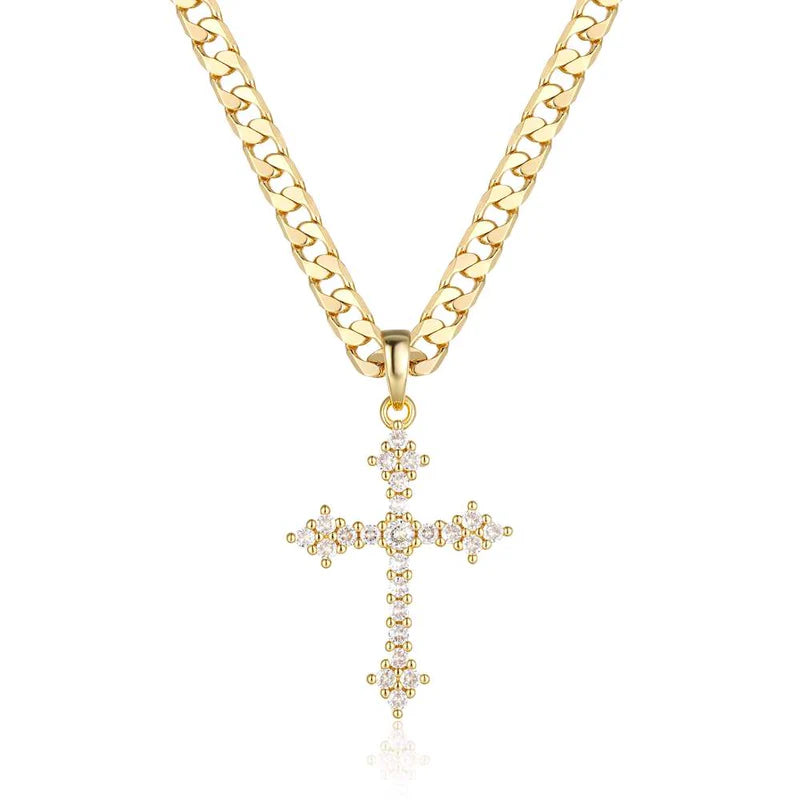 HEAVY GOLD CRYSTAL CROSS PENDANT