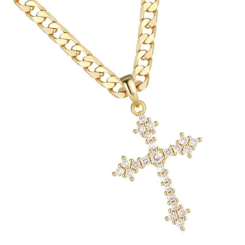 HEAVY GOLD CRYSTAL CROSS PENDANT