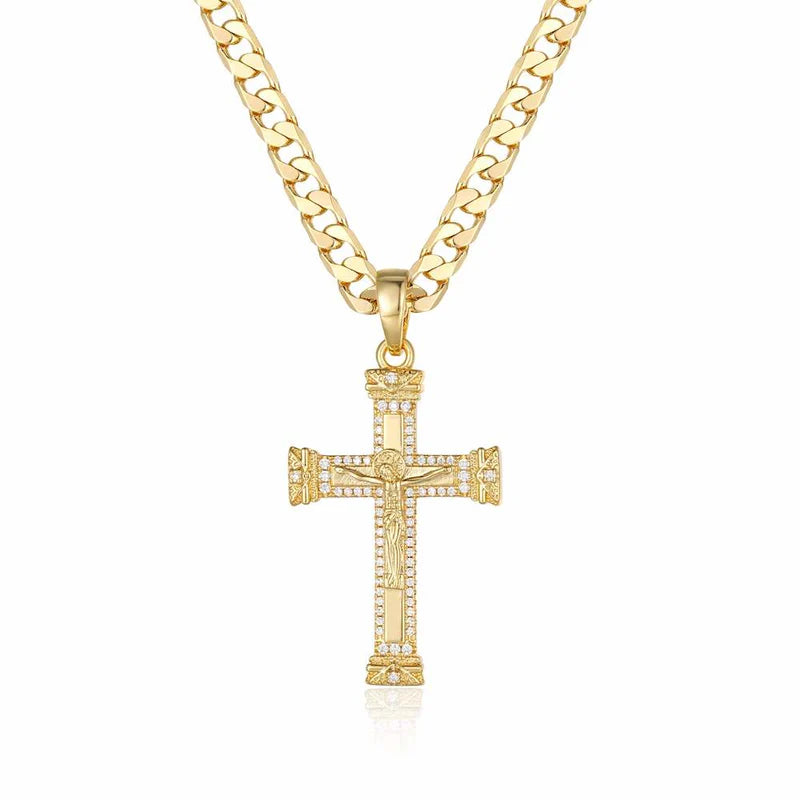 Heavy Gold Jesus Cross Crucifix Pendant with Stones