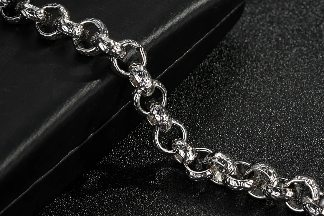 12MM SILVER DIAMOND PATTERNED BELCHER BRACELET