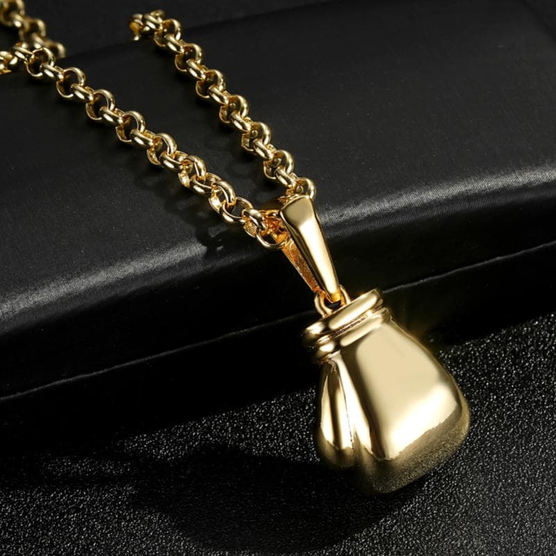 LARGE GOLD BOXING GLOVE PENDANT WITH CHAIN