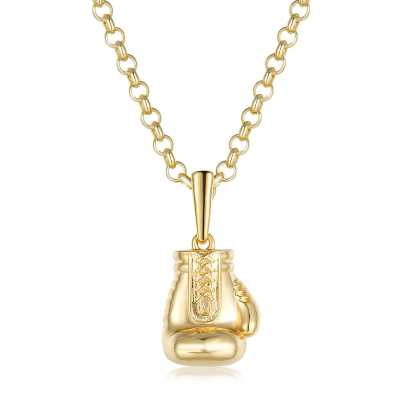 LARGE GOLD BOXING GLOVE PENDANT WITH CHAIN