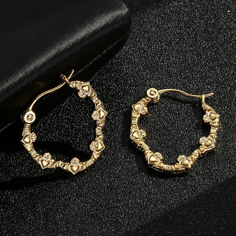 PREMIUM GOLD 30MM CLADDAGH HEART HOOP EARRINGS