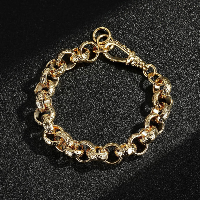 LUXURY GOLD 12MM DIAMOND CUT PATTERN BELCHER CHAIN AND BRACELET WITH ALBERT CLASP SET